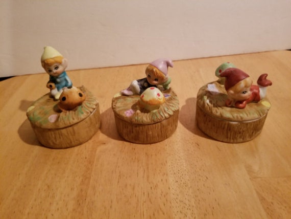 Vintage Set of 3 Trinket Boxes with Pixies - image 1