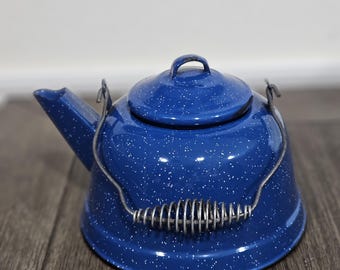 Vintage Blue Enamelware Coffee Pot