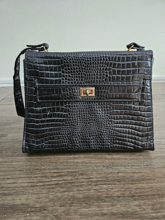 Vintage Black Faux Alligator Purse