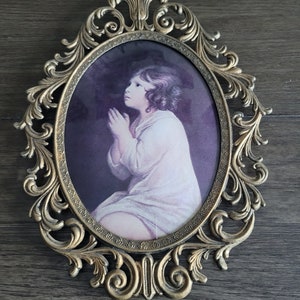 Vintage Cast Metal Picture Frame with Infant Samuel Praying