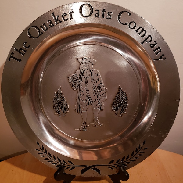 Vintage Large Pewter Plate marked The Quaker Oats Co