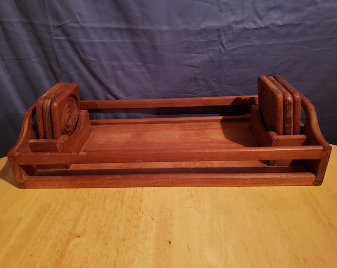 Vintage Teak Tray With 6 Coaster Set Etsy