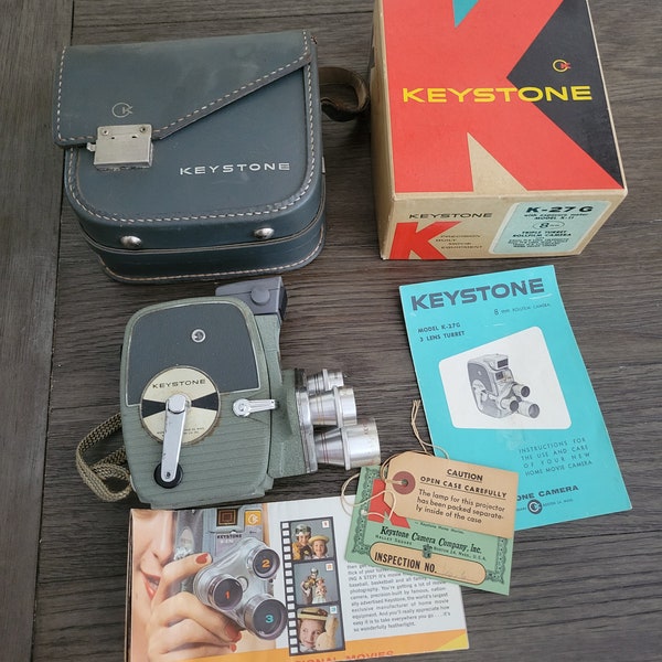 Vintage Keystone K-27 G 8mm Movie Camera With Case and Instructions