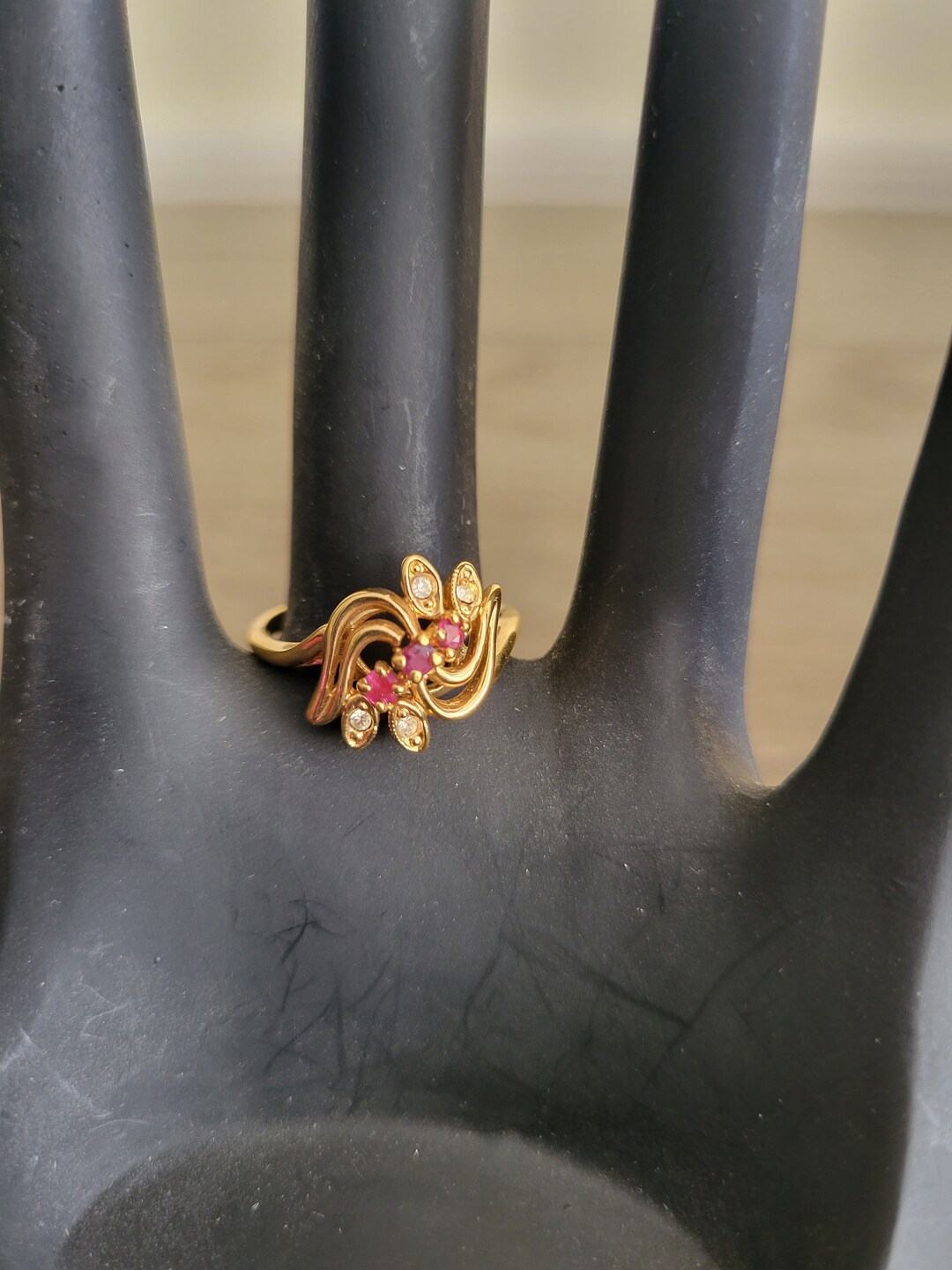 Sp Gold Rings Vintage SP LR Ring With Red Stones - Etsy