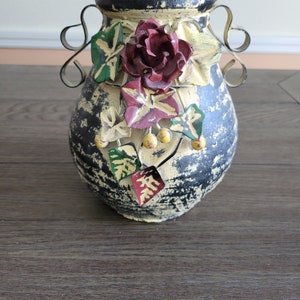 Vintage Metal Vase with Roses