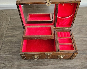 Vintage Wooden Oriental Design Jewelry Box