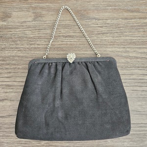 Cartera de mano vintage negra con diamantes de imitación