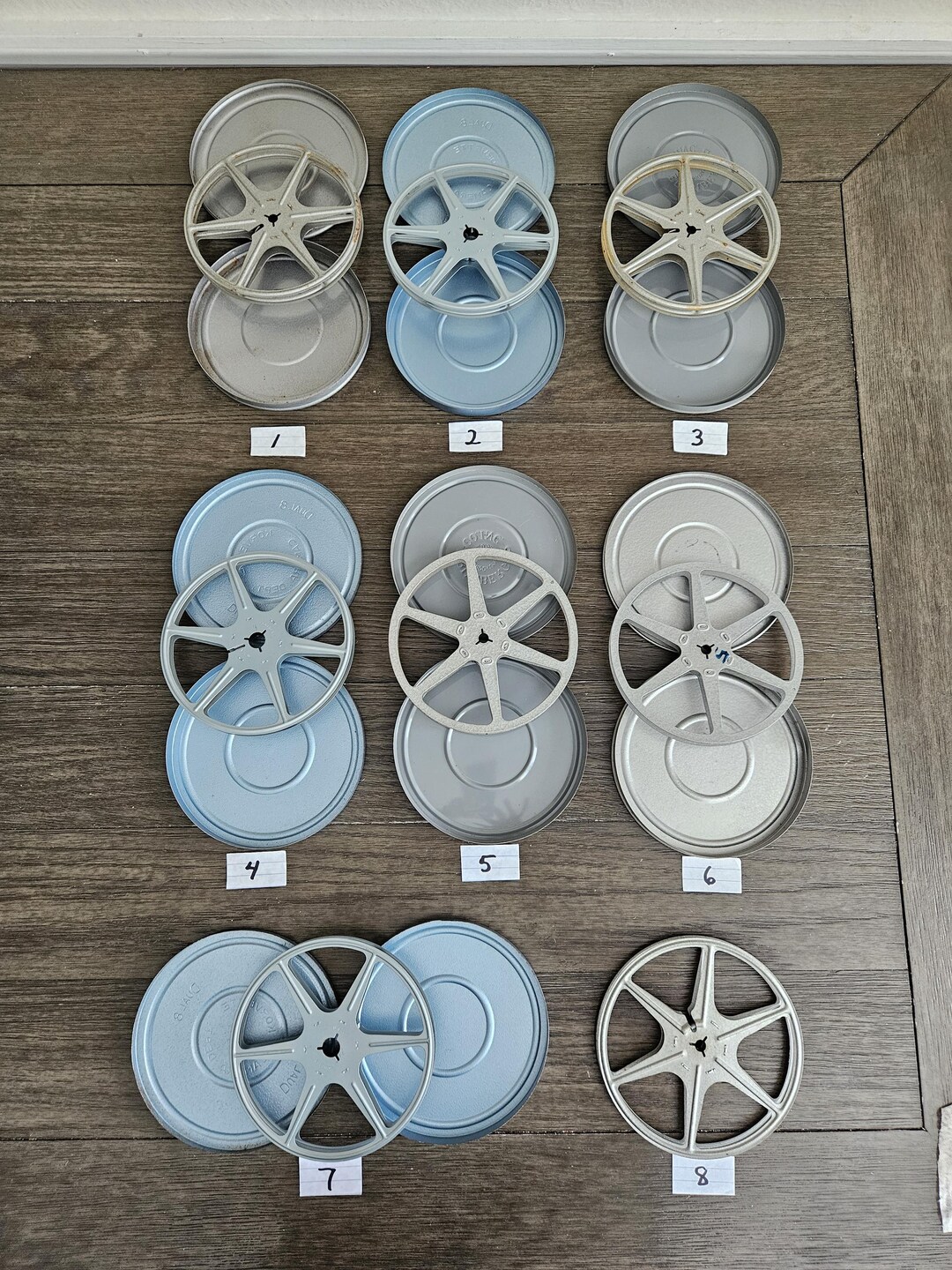 6 Vintage 7 8mm Metal Film Canisters Plus 2 Reels