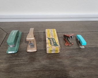Vintage Box of Hemlock Staples and Staple Remover