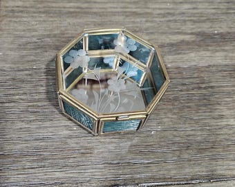 Vintage Glass Vanity Container with Etched Flowers