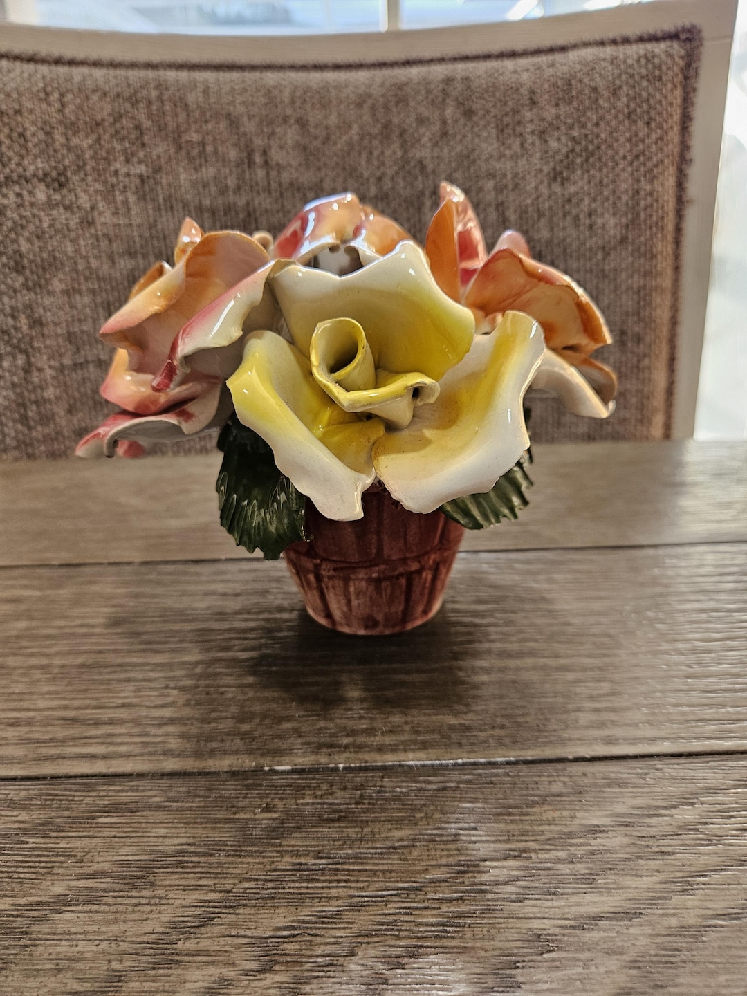 Vintage Italian Capodimonte Porcelain Floral Arrangement - Pink