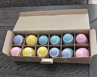 Set of 12 Wooden Easter Eggs in Holder