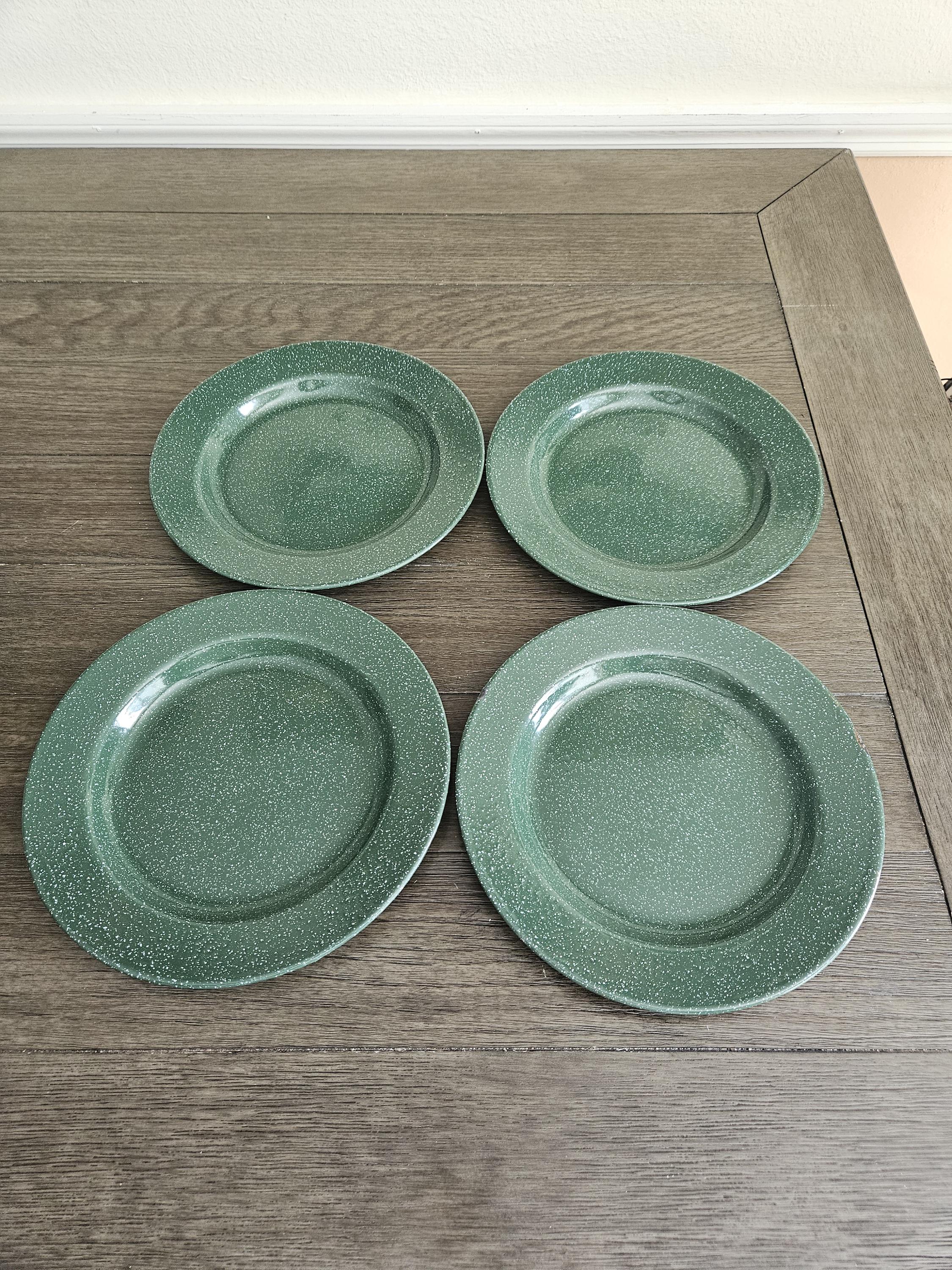 Vintage Set of Green Enamelware Plates