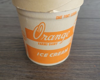 Vintage 1 Pint Orange Farm Dairy Ice Cream Container