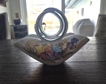 Vintage Italian Pottery - Ceramic Basket With Crossed Handles Made in Italy