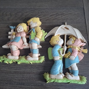 Vintage Pair of Kids Homco Wall Plaques