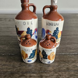 Vintage Cruet Set with vinegar, oil, salt and pepper marked Japan