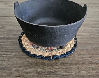 Vintage Cast Iron Pot with Rug Doily