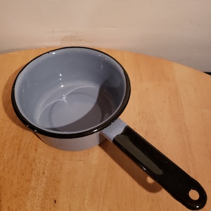 Vintage Blue and Black Enamelware Sauce Pan