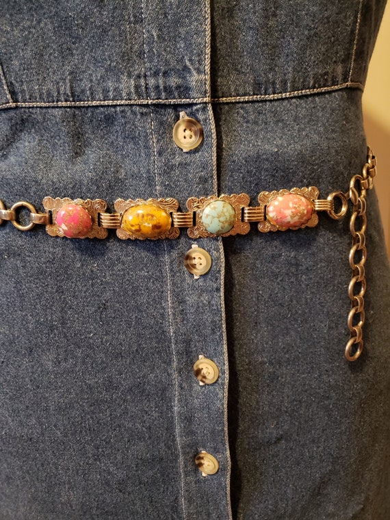 Vintage Boho Metal Chain Belt With 3 Sets of 4 Sto