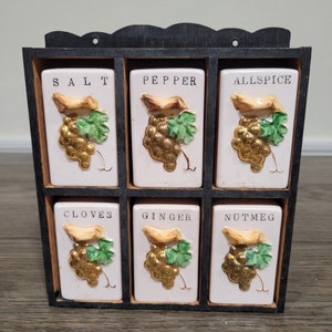 Vintage Spice Cabinet with 6 Ceramic Spice Shakers