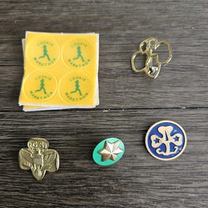 Set of 5 Vintage Girl Sout Pins and Stickers
