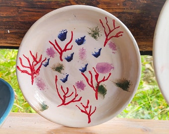 Hand Painted Decorative Wall Plate, Ceramic Jewelry Dish, White Pottery Plate, Stoneware Dinner Plate, Dessert Plate Ceramic, Rustic Plate