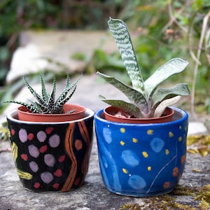 Charming Handmade Pottery Vase for Succulents , Blue Design Boho style