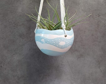 Handmade Ceramic Hanging Planter: Spherical Indoor Flower Pot