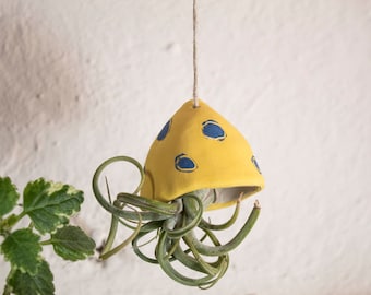 Small Ceramic Air Plant Pot, Hanging Planter for Unique Wall Decor and Plant Display