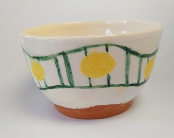 Rustic Ceramic Bowl, Pottery Vase Handmade, Handthrown Earthenware, Hand Painting Pattern, Retro Planter, Pot Plant Cover, Kitchen Decor Pot