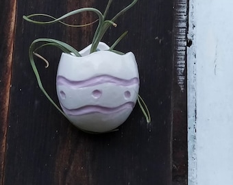 Wall hanging planter, rare ceramic planter with waves purple pattern