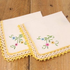 2 Vintage Embroidered Linen Handkerchiefs
