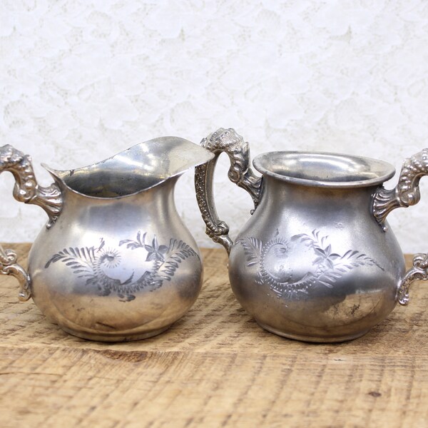 Antique William Rogers -  Quadruple Silver Plate Cream & Sugar Set