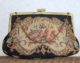 Gorwood Handbags of Distinction – French Petit Point Tapestry Floral Handbag Purse