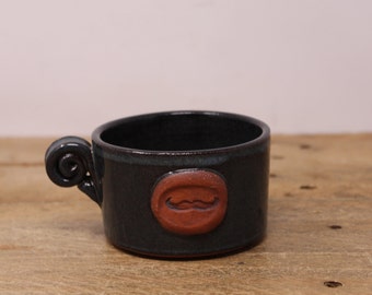 Vintage Michael Stanley - PEI - Gray/Blue Studio Pottery Shaving Mug - Moustache Design - Prince Edward Island Pottery