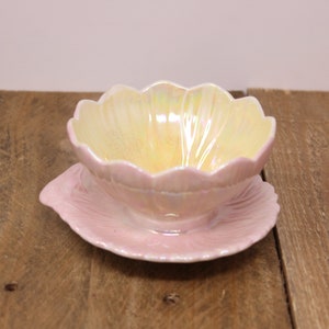 Vintage Royal Winton Grimwades - Art Deco Pink / Yellow Lustre  Flower Shape Bowl & Saucer