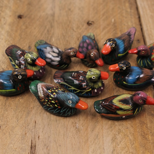 10 Miniature Painted Ceramic Ducks