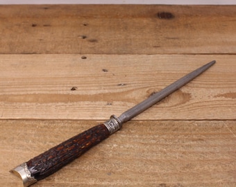 Antique Alfred Field & Co. Sharpening Steel - Stag Horn Handle and Silverplated Embellishments - Sheffield, England