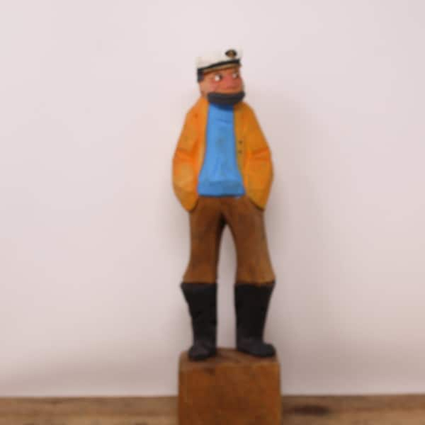 Vintage Tall Hand Carved Fisherman / Sea Captain / Maritime Man Figurine