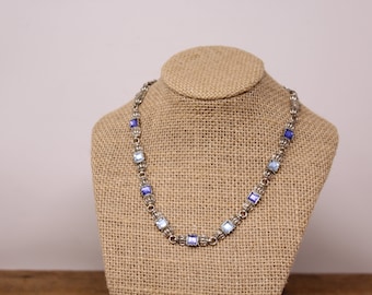 Vintage Avon Silver Tone Necklace with Blue Colored Stones