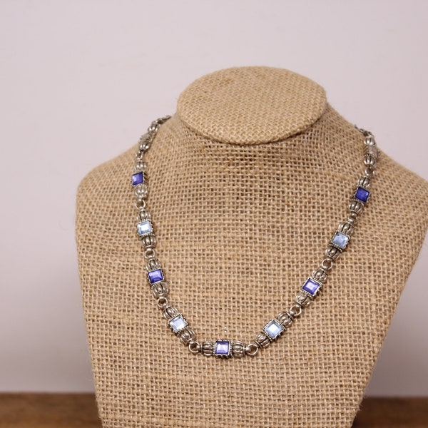 Vintage Avon Silver Tone Necklace with Blue Colored Stones