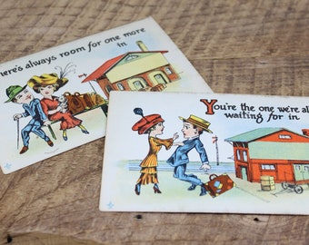 2 Humorous Vintage Invitation Postcards