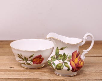 Vintage Royal Standard Orange Rose Design Creamer & Sugar Bowl Set