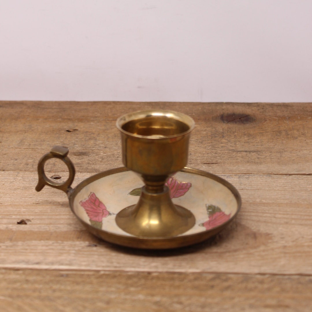 Vintage Brass Fingerloop Candle Holder With Hand Painted Etsy