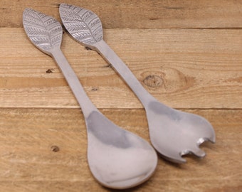 Vintage Leaf Salad Servers Set: Handcrafted Aluminum Utensils - Etsy
