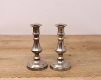 Vintage Set of Small Metal Candlestick Holders - Made in England