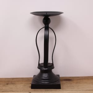 Vintage Heavy Black Cast Metal Pillar Candle Holder