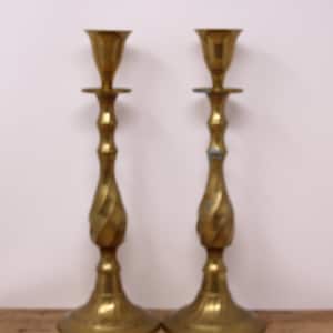 Vintage Set of 2 Tall Brass Candlestick Holders