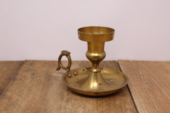 Vintage Finger Loop Table Brass Candle Holder Candlestick 